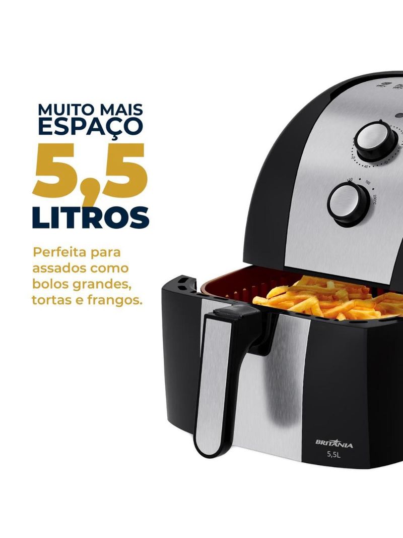 Fritadeira elétrica britânia bfr51 gold 5,5l 1500w air flow preta