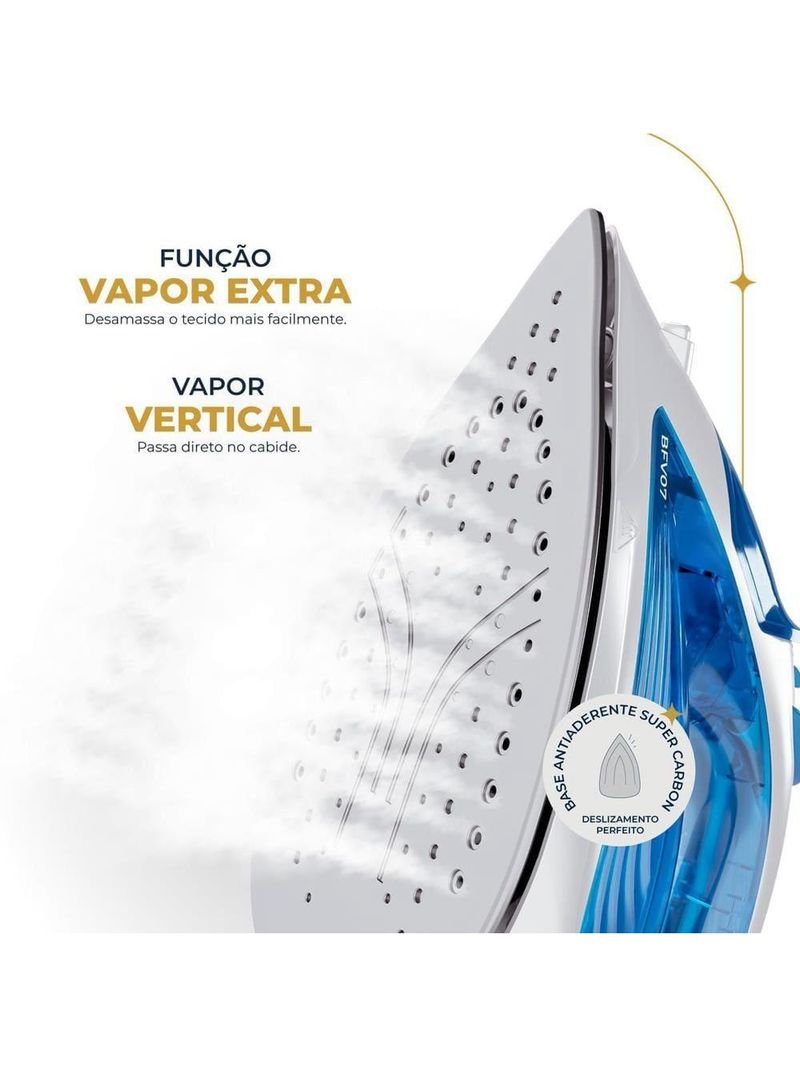 Ferro de passar britânia bf07 base antiaderente vapor vertical reservatório azul
