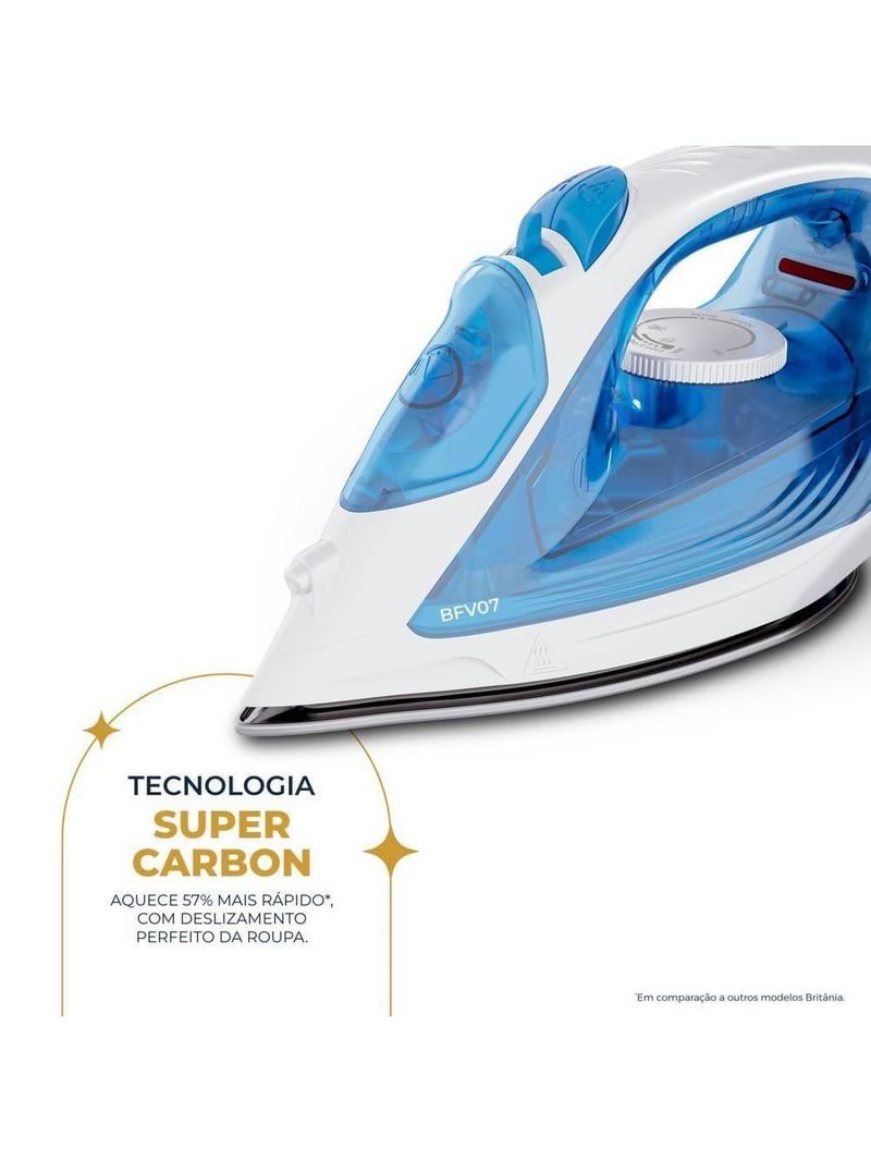 Ferro de passar britânia bf07 base antiaderente vapor vertical reservatório azul