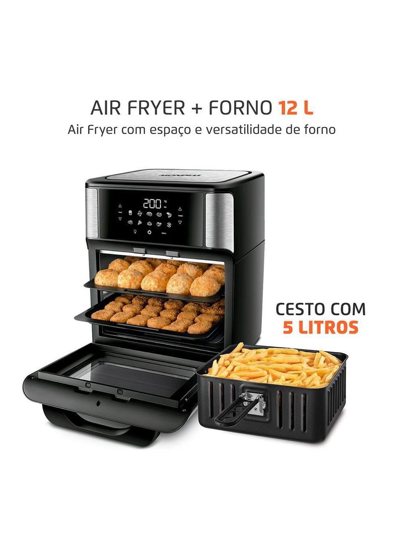 Fritadeira elétrica sem Óleo air fryer oven 2 em 1 mondial afon-12l-bi 12l digital – preta/inox