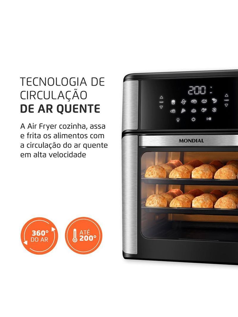 Fritadeira elétrica sem Óleo air fryer oven 2 em 1 mondial afon-12l-bi 12l digital – preta/inox