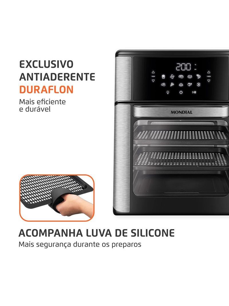 Fritadeira elétrica sem Óleo air fryer oven 2 em 1 mondial afon-12l-bi 12l digital – preta/inox