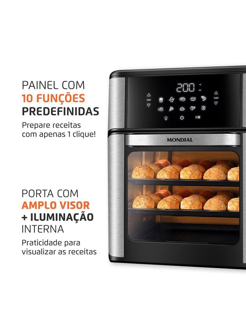 Fritadeira elétrica sem Óleo air fryer oven 2 em 1 mondial afon-12l-bi 12l digital – preta/inox