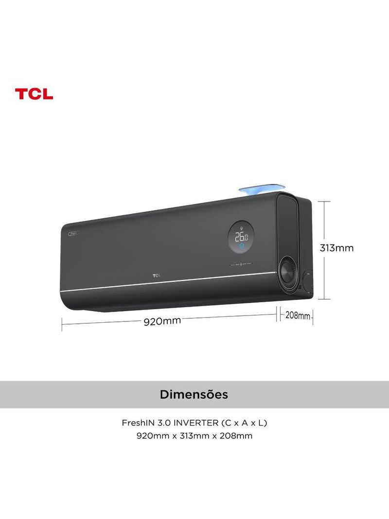 Ar Condicionado Split Inverter TCL FreshIN 30 18000 BTUs Frio Preto 220V TAC-18CFG3B-INV