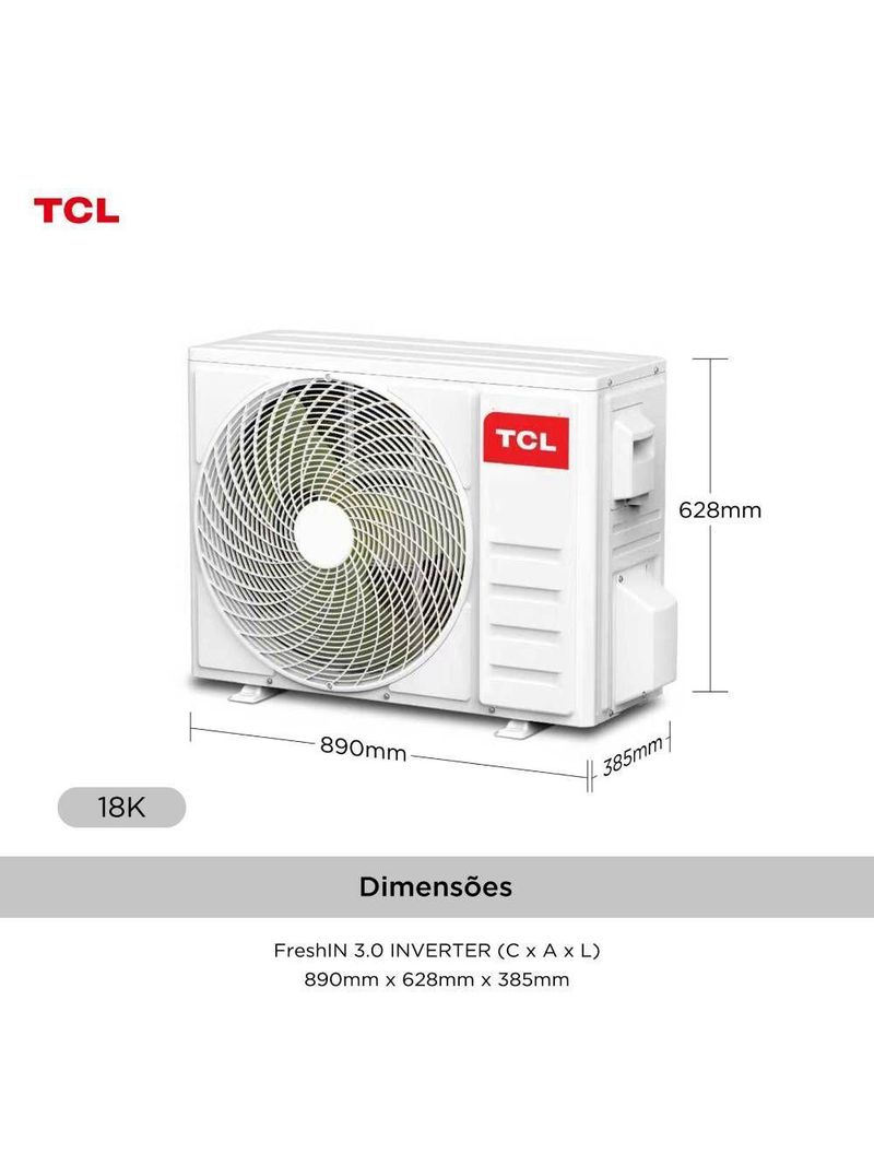 Ar Condicionado Split Inverter TCL FreshIN 30 18000 BTUs Frio Preto 220V TAC-18CFG3B-INV