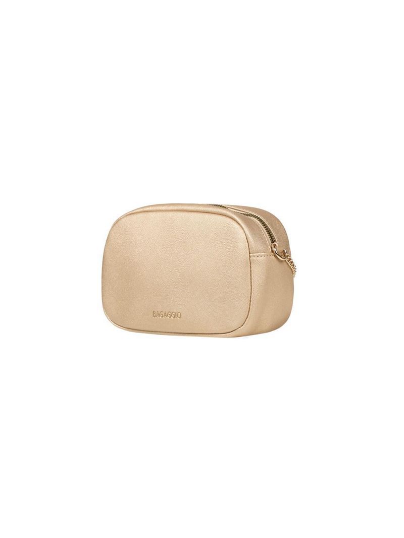 Mini bolsa feminina transversal com correntes dourada