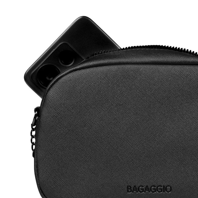 Mini bolsa feminina transversal com correntes preta