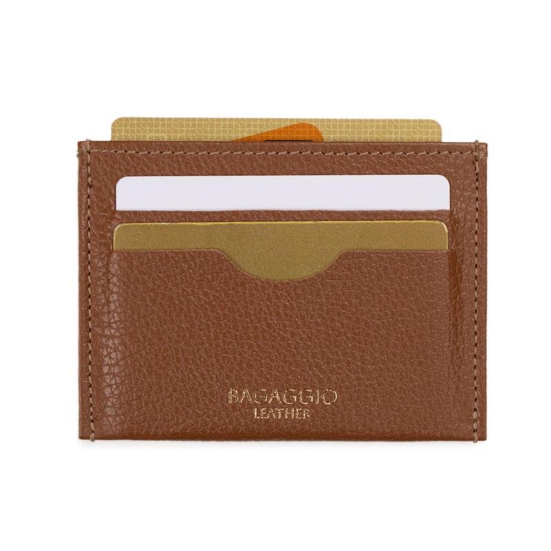Porta cartão slim em couro pequeno basic caramelo