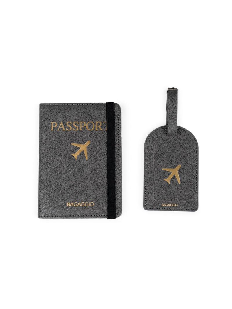 Kit etiqueta e porta passaporte travel cinza