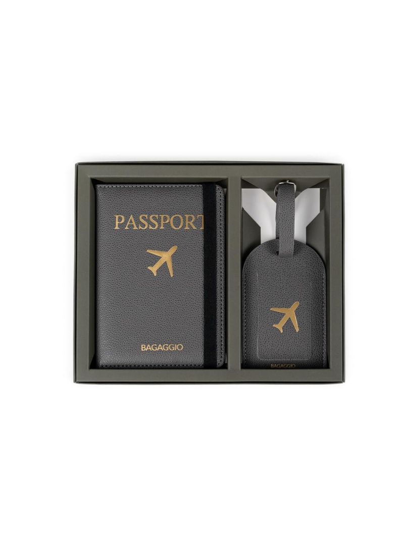 Kit etiqueta e porta passaporte travel cinza