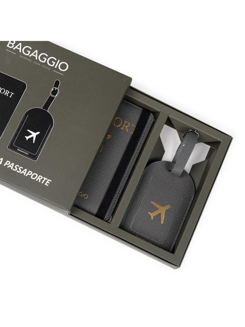 Kit etiqueta e porta passaporte travel cinza