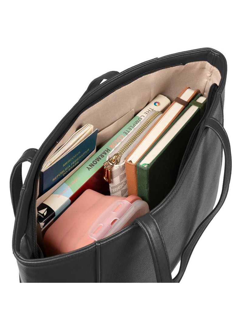 Bolsa de ombro feminina média alça alongada tote preta