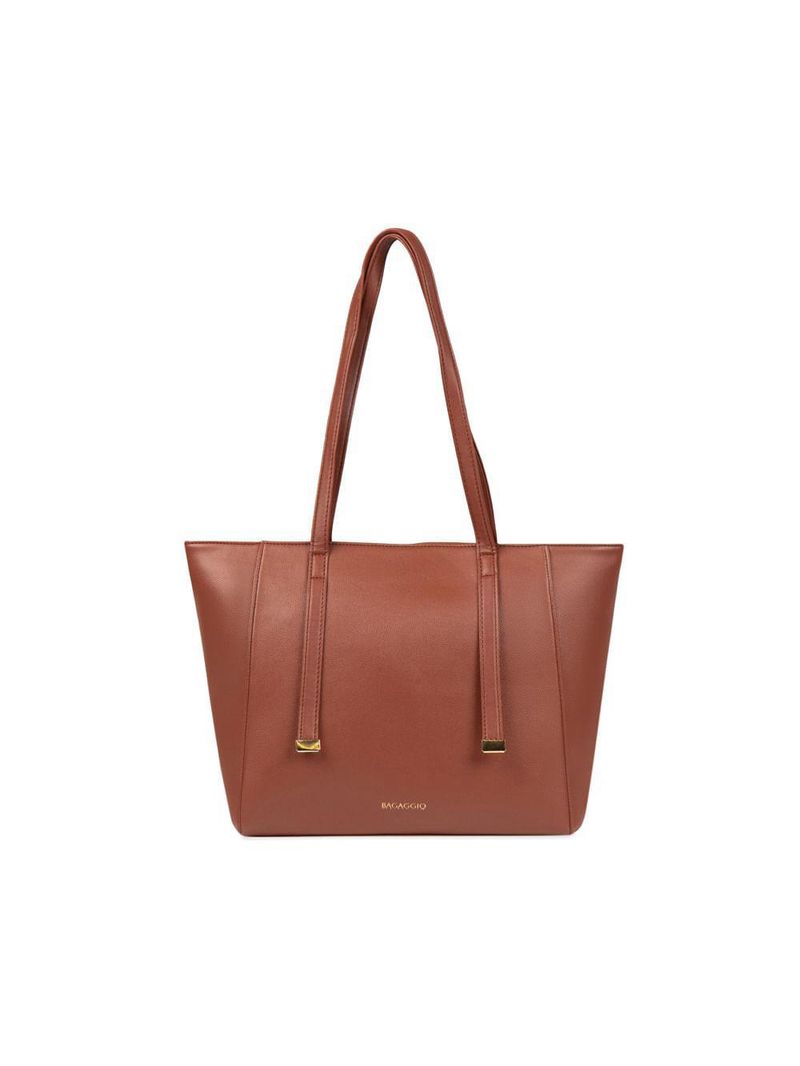 Bolsa de ombro feminina média alça alongada tote marrom