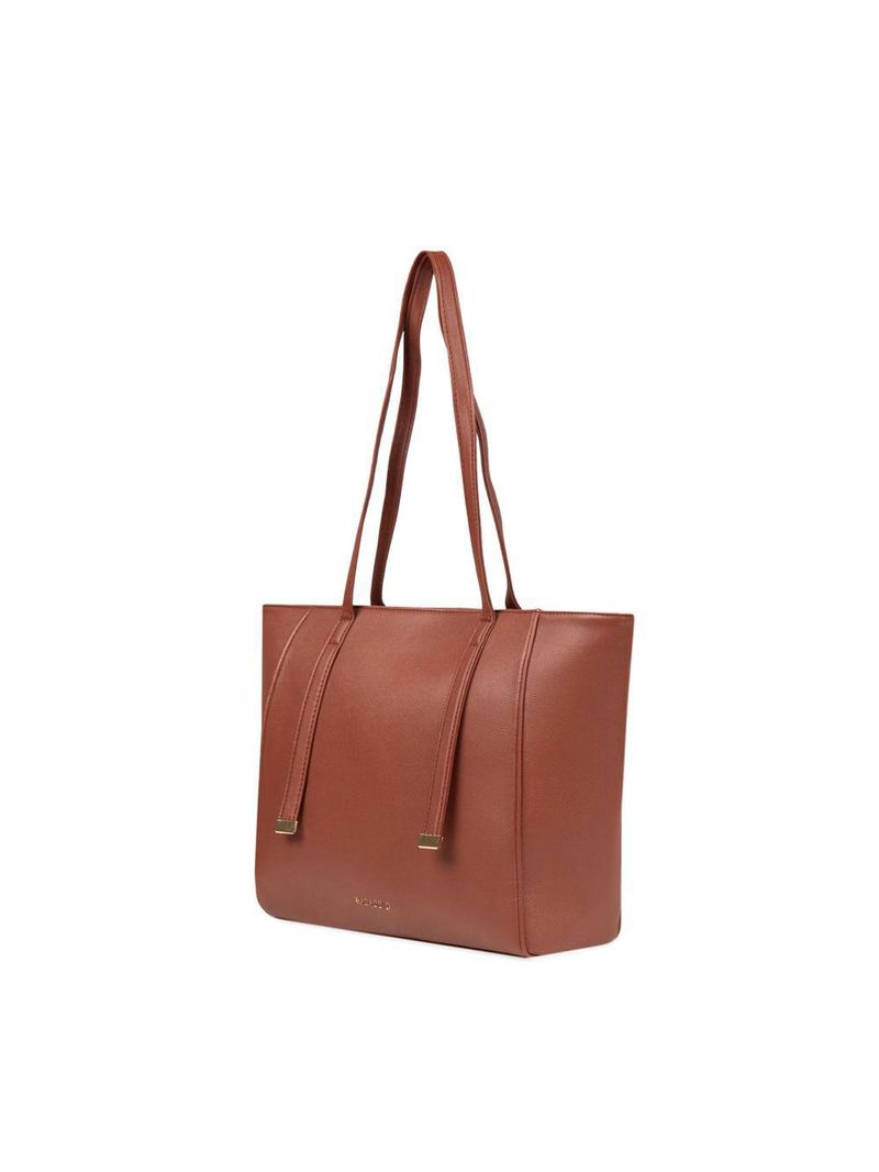 Bolsa de ombro feminina média alça alongada tote marrom