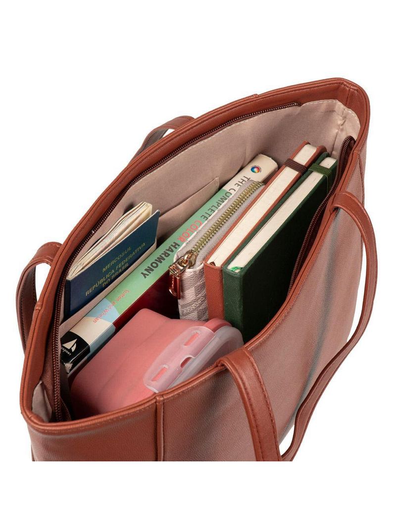 Bolsa de ombro feminina média alça alongada tote marrom