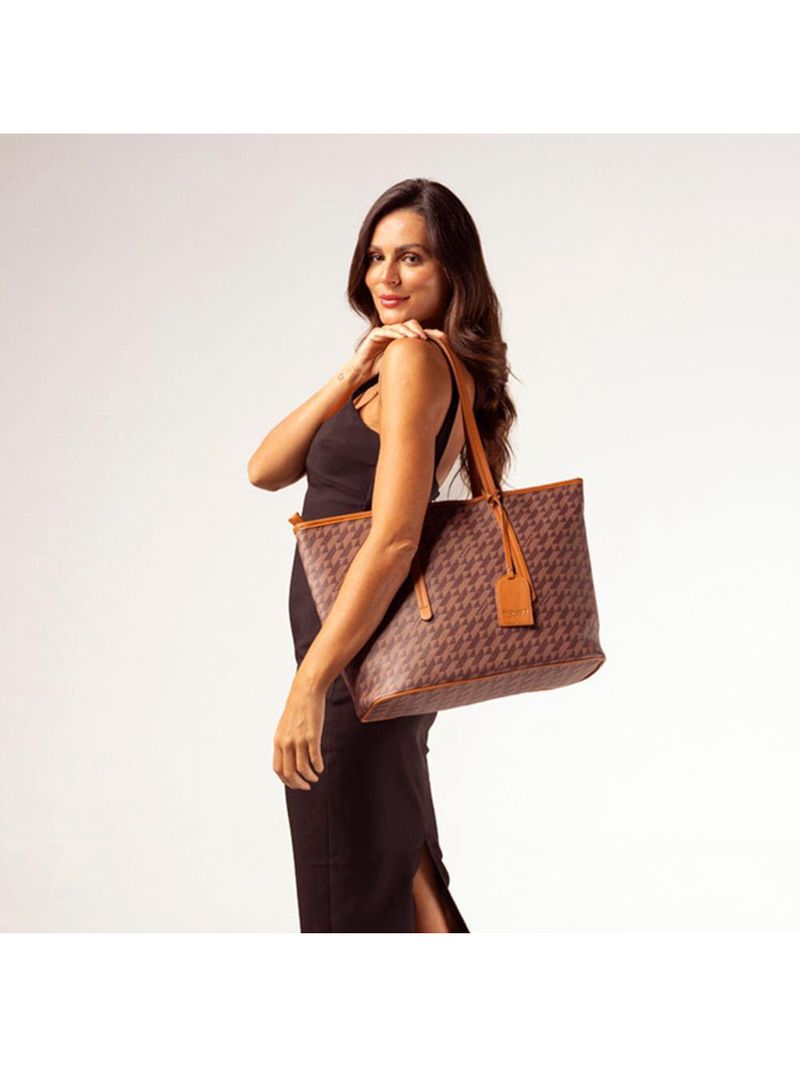 Bolsa de ombro feminina tote monograma bg marrom