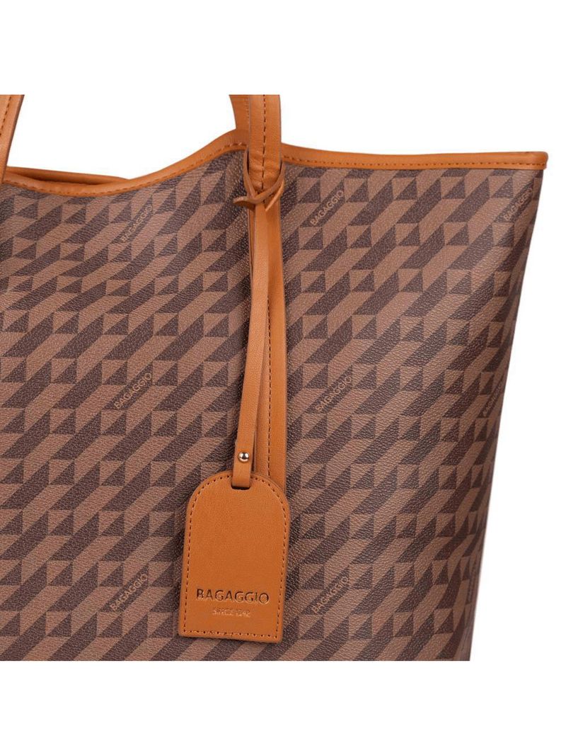 Bolsa de ombro feminina tote monograma bg marrom