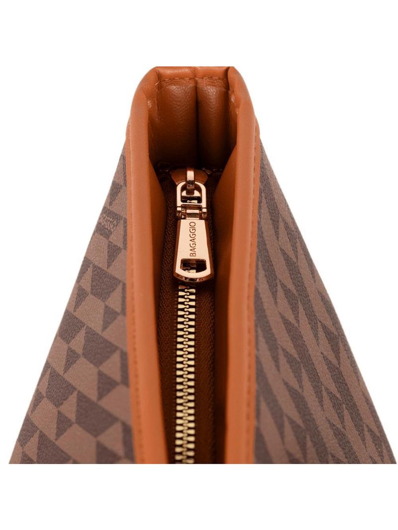 Bolsa de ombro feminina tote monograma bg marrom