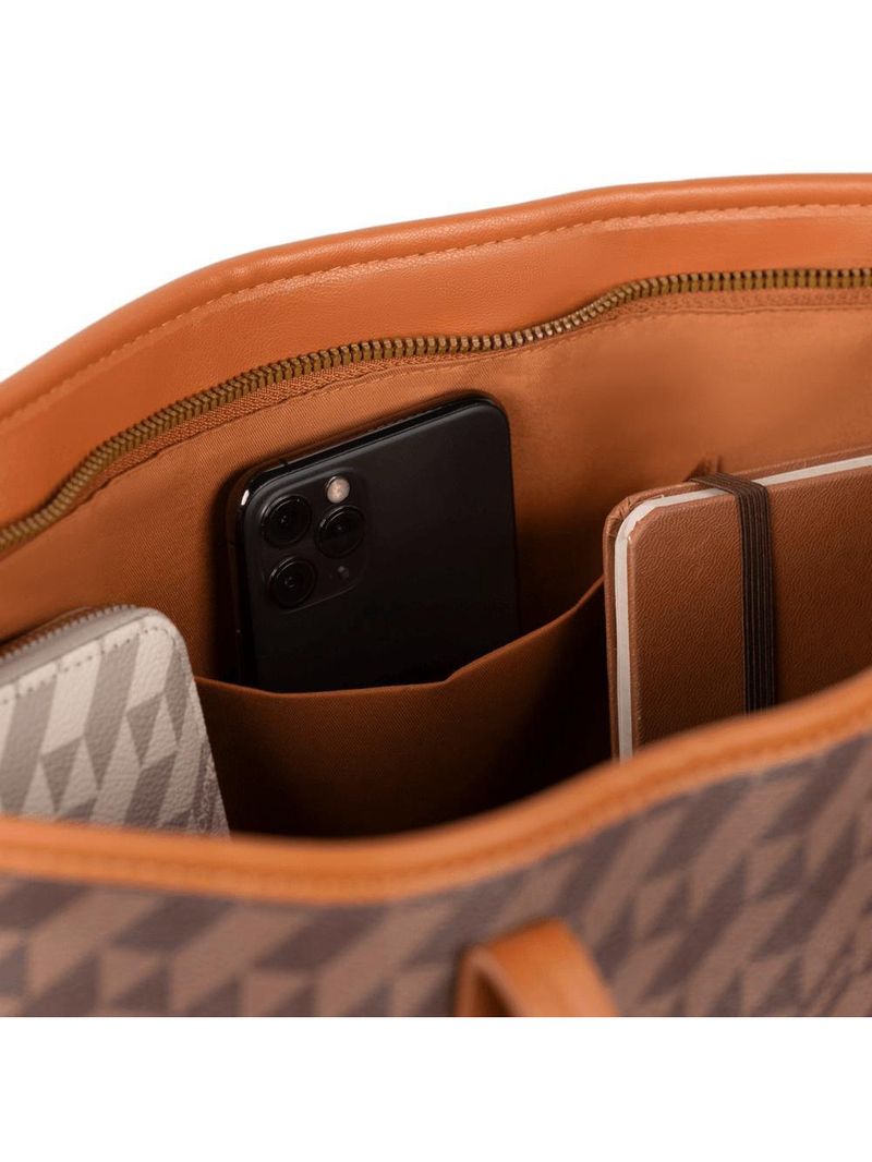 Bolsa de ombro feminina tote monograma bg marrom