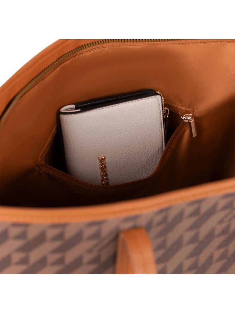 Bolsa de ombro feminina tote monograma bg marrom