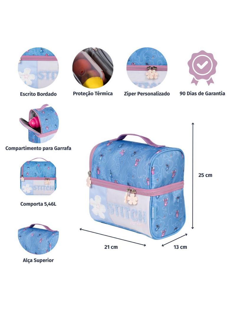 Lancheira térmica infantil feminina stitch azul