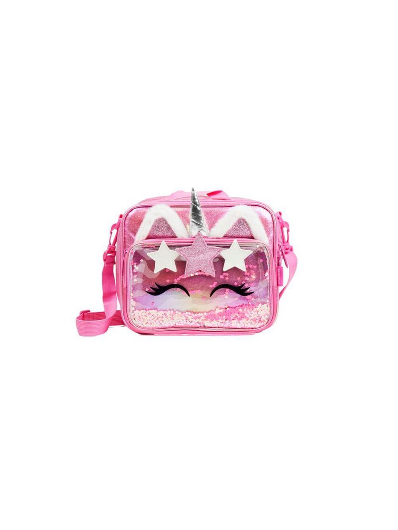 Lancheira escolar feminina térmica unicórnio confetti rosa