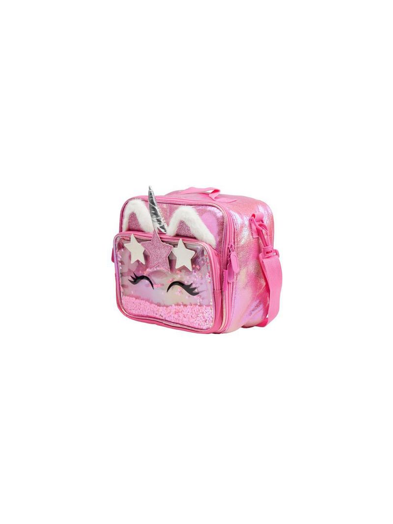 Lancheira escolar feminina térmica unicórnio confetti rosa