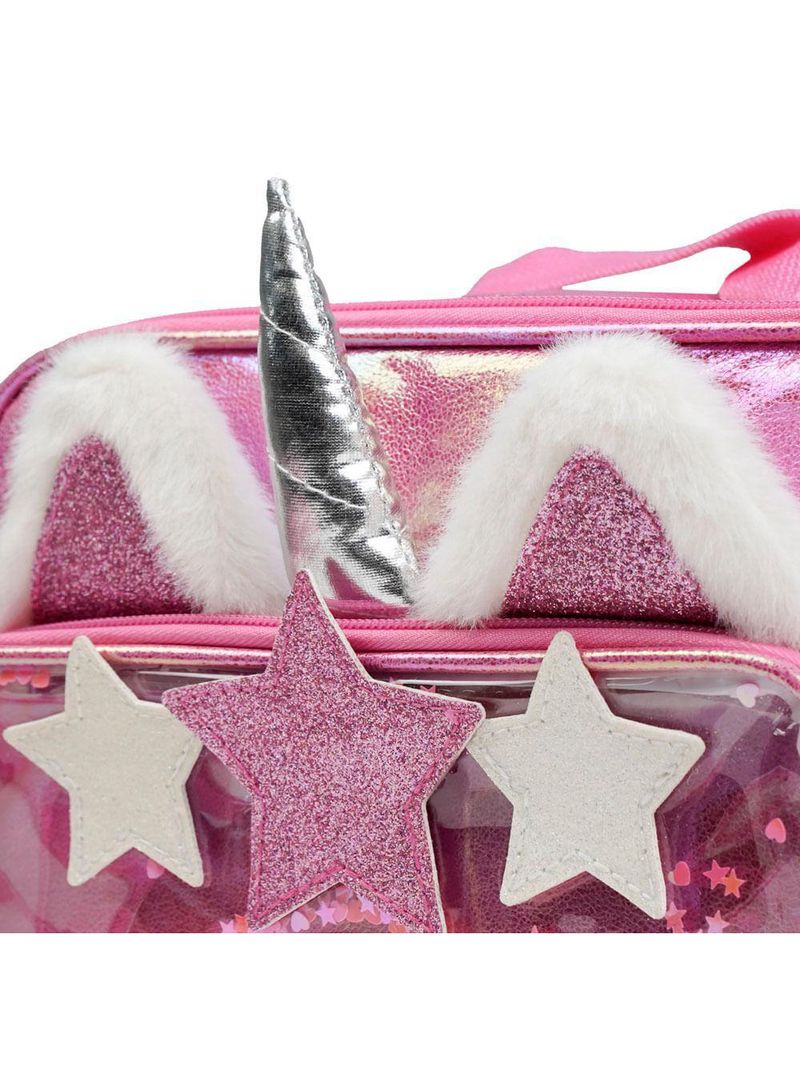 Lancheira escolar feminina térmica unicórnio confetti rosa
