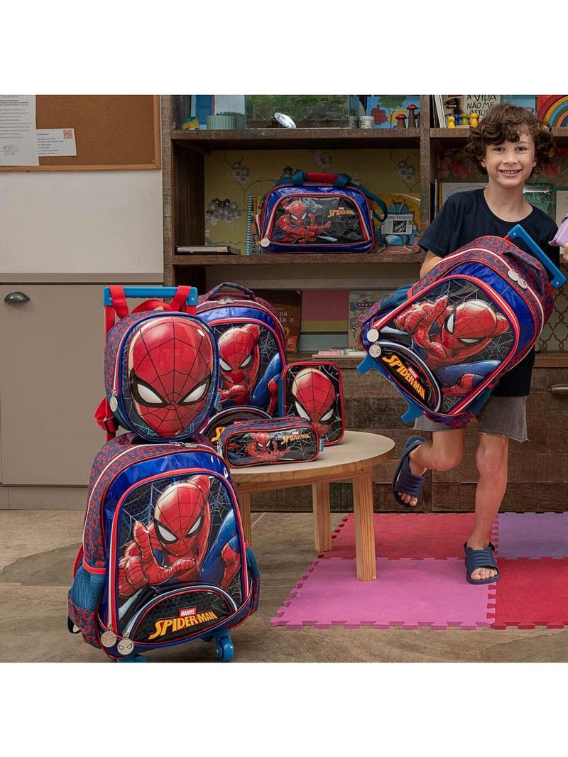 Lancheira escolar masculina homem aranha premium azul