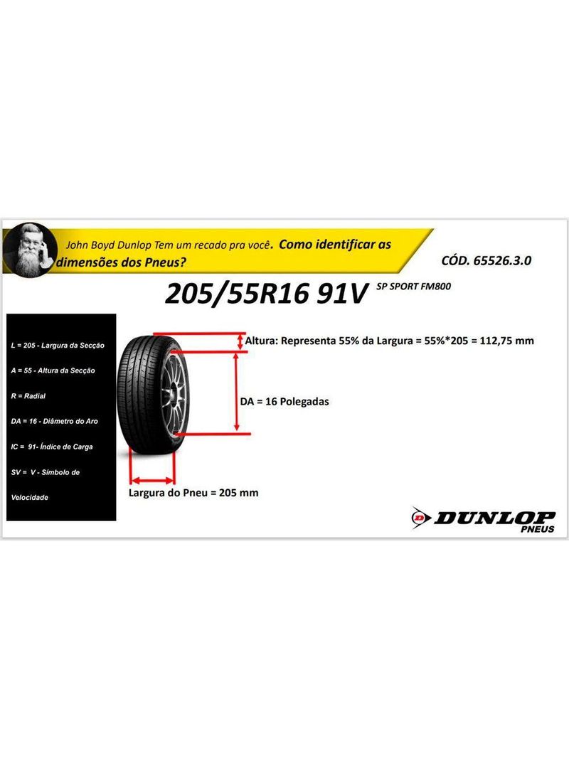 Kit 2 Pneus Dunlop 205/55r16 Sport Fm800 Preto