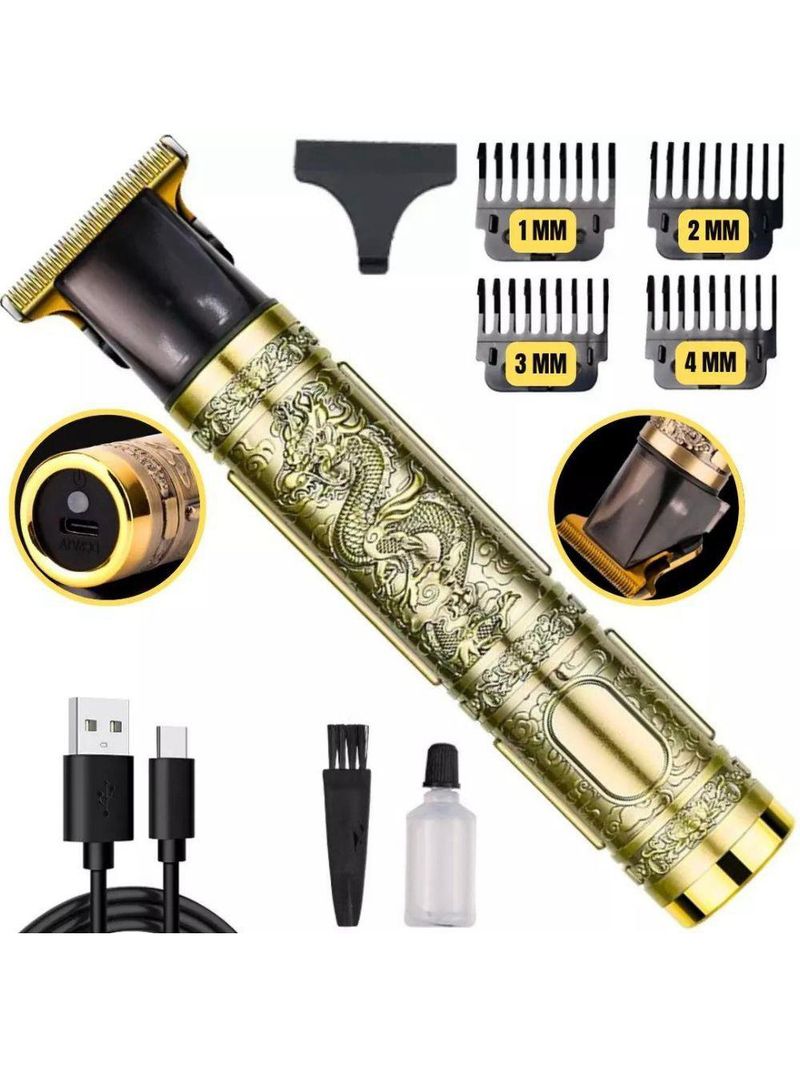 Maquina Cabelo Barba Dourada Dragão Recarregvel