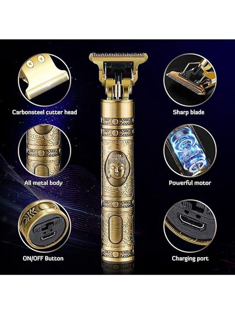 Maquina Cabelo Barba Dourada Dragão Recarregvel