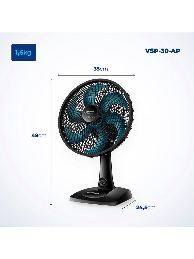 Ventilador De Mesa Mondial 06 Pás Vent 30Cm 127V/60Hz