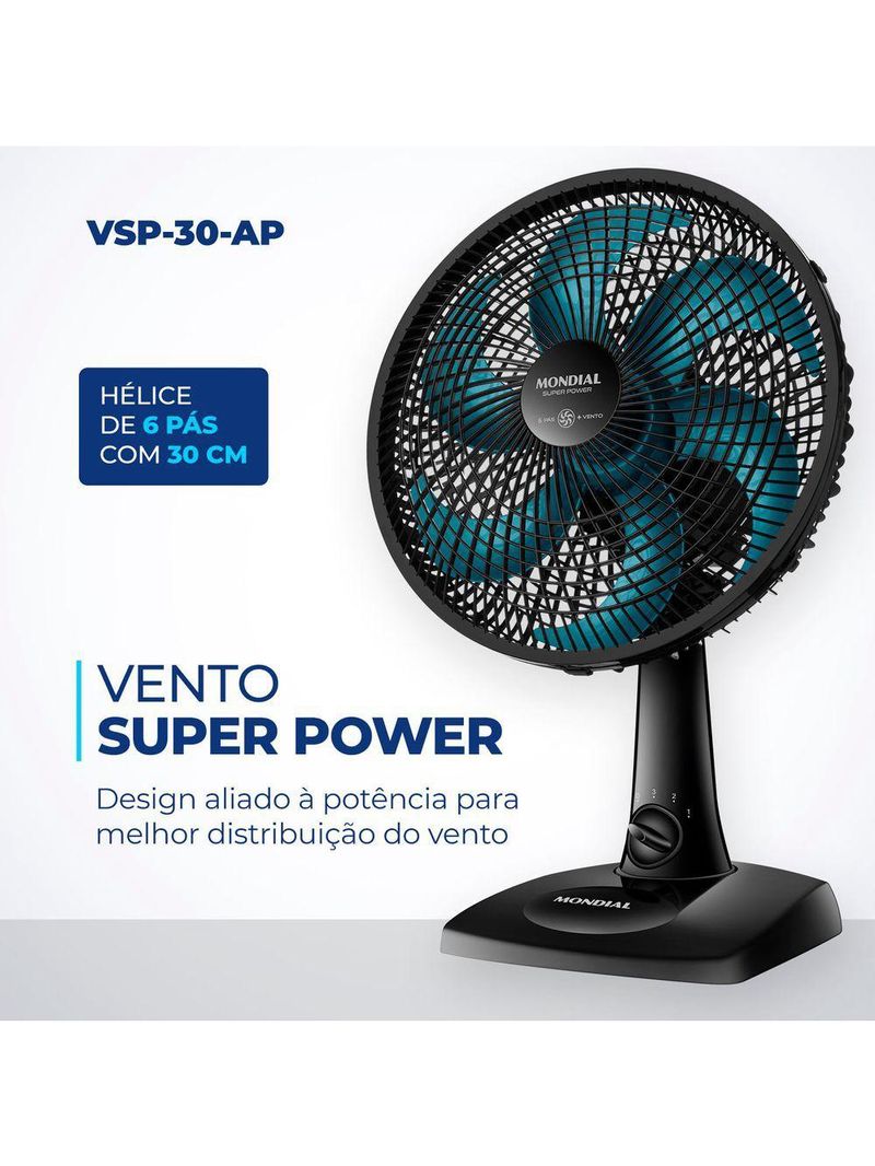 Ventilador De Mesa Mondial 06 Pás Vent 30Cm 127V/60Hz