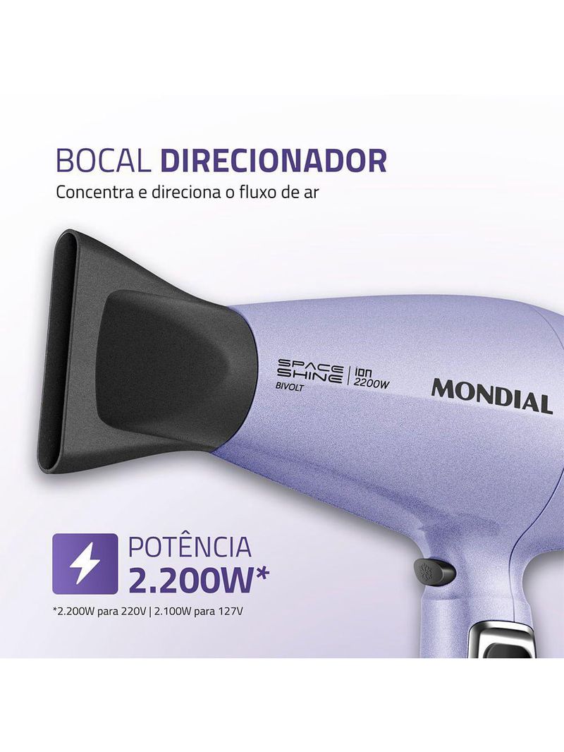 Secador De Cabelos Space Shine Mondial Lilás Bivolt - SC-21-BI