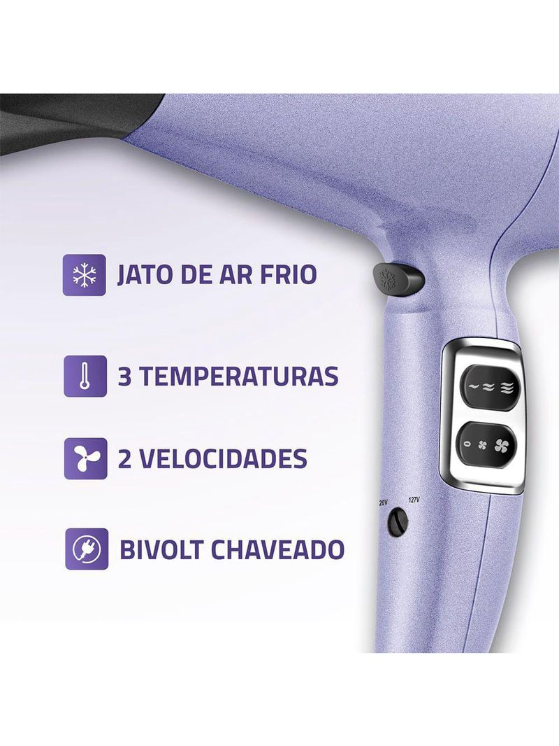Secador De Cabelos Space Shine Mondial Lilás Bivolt - SC-21-BI