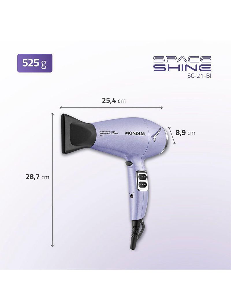 Secador De Cabelos Space Shine Mondial Lilás Bivolt - SC-21-BI