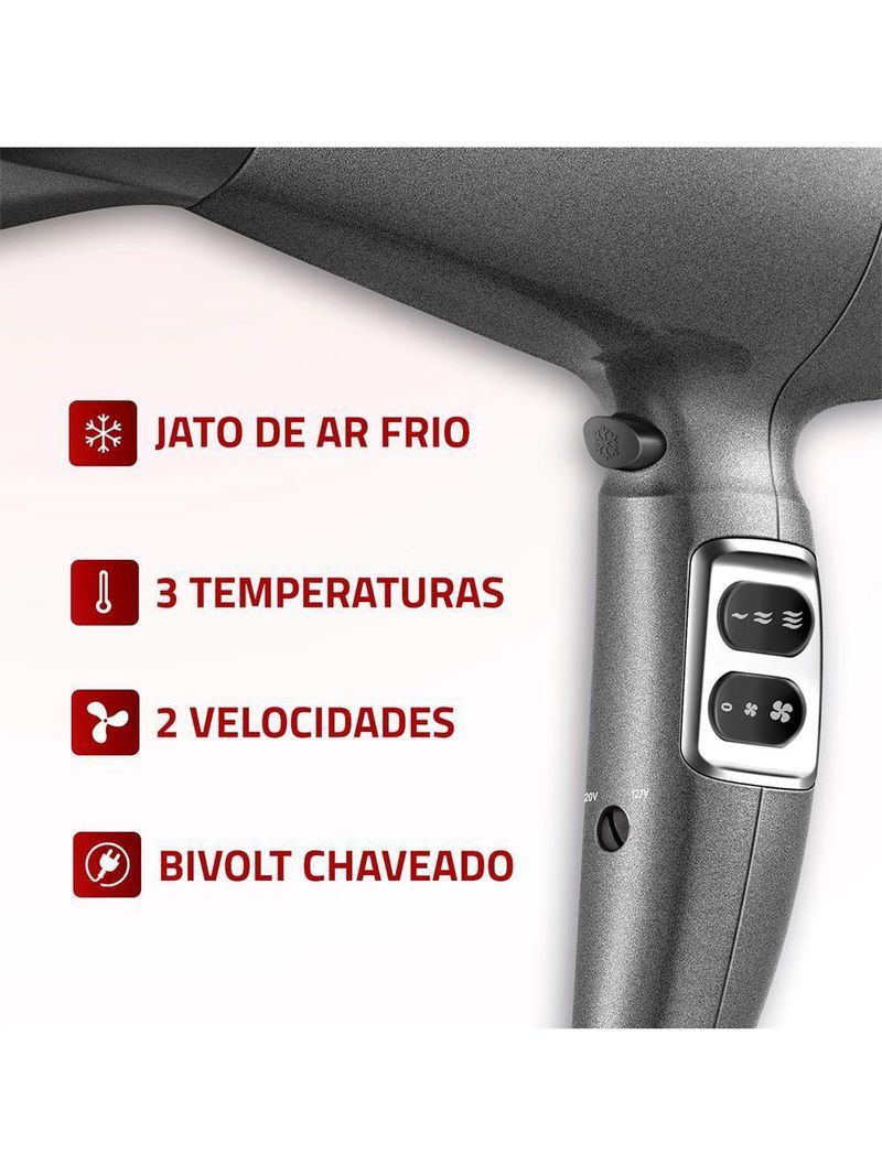 Secador De Cabelos Space Shine Mondial Grafite Bivolt SC-20-BI