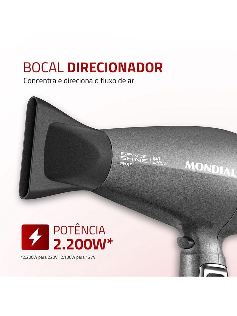 Secador De Cabelos Space Shine Mondial Grafite Bivolt SC-20-BI