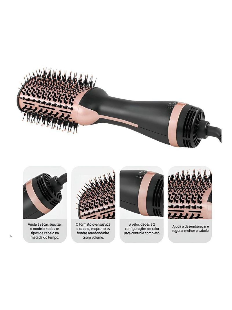 Escova Secadora Modeladora Alisadora Multifuncional 3 Em 1 - Seca, Alisa E Modela Com Facilidade 220V
