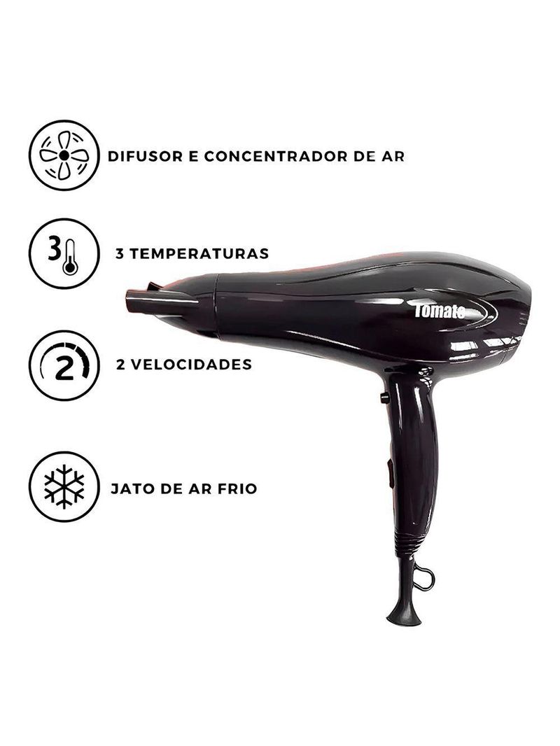 Secador De Cabelo Professional 220V Turbo Ar Quente Frio Vermelho