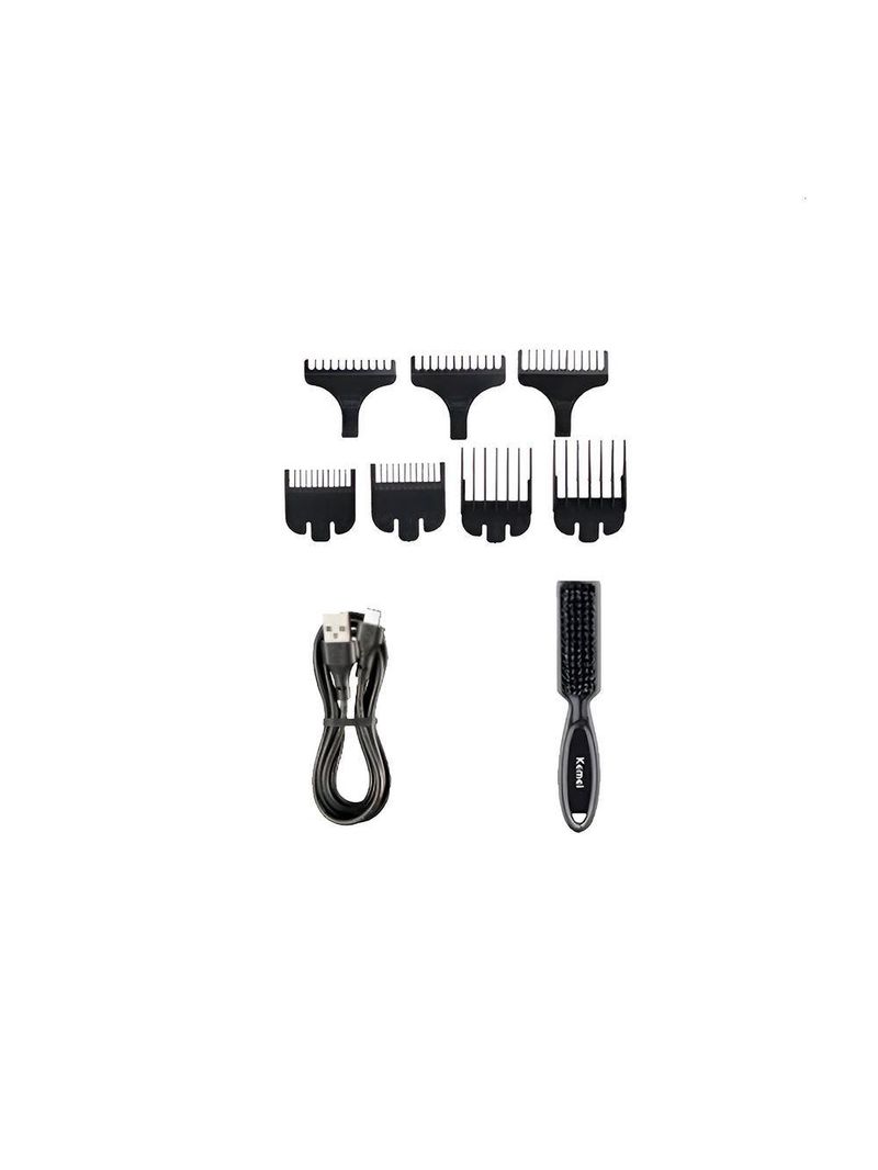 Kit Máquina De Corte E Acabamento Recarregável Bivolt 6500rpm Com 7 Pentes E Led