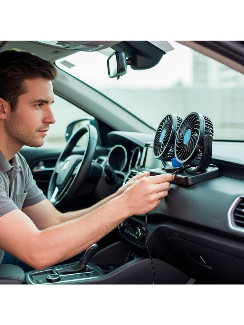 Mini Ventilador Duplo Automotivo Ajustável Painel Carro azul