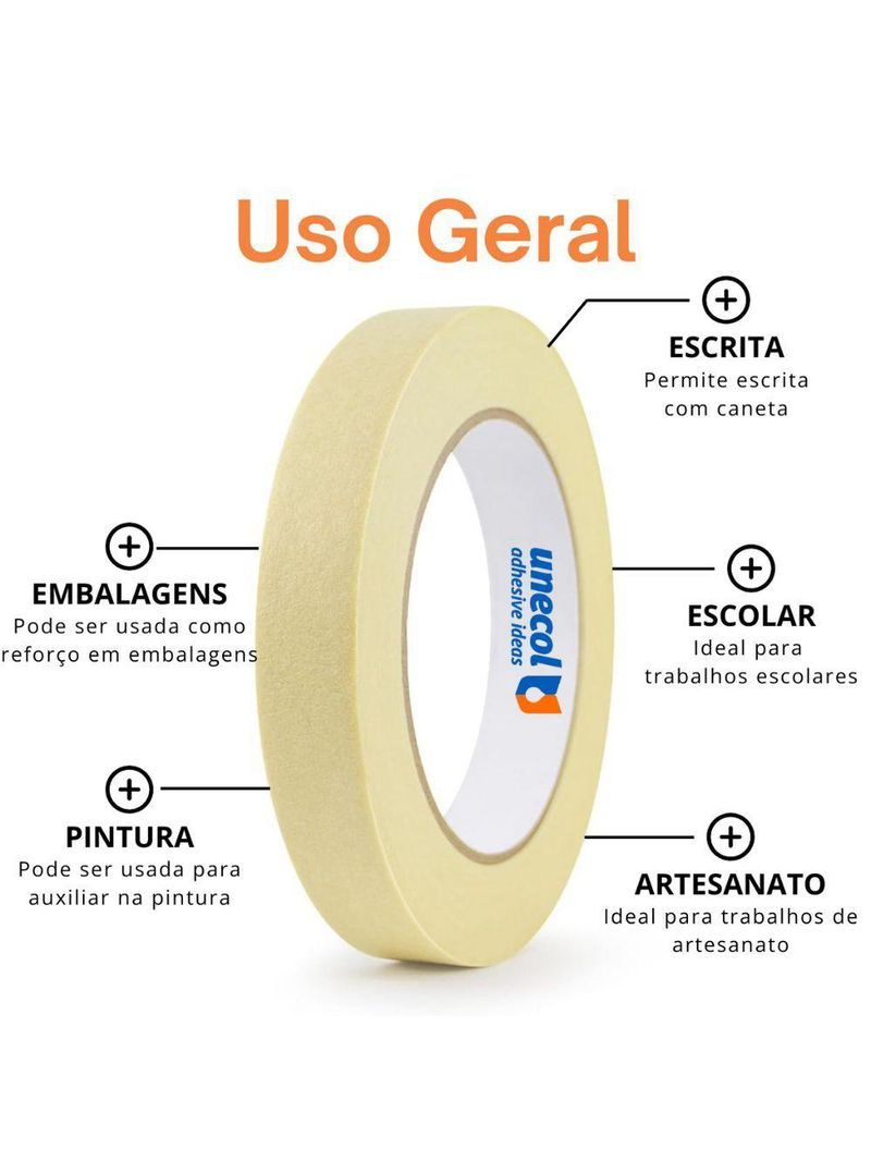 Kit 9 Fita Crepe 18mmx10m Uso Geral Resistente Alta Fixação Pintura Artesanato Escolar