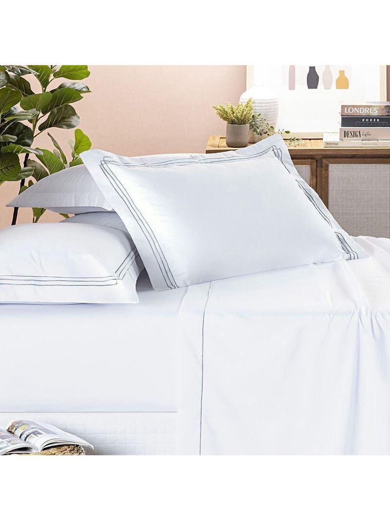 Jogo De Cama Trio 400 Fios King 04 Peças 100% Poliéster - Branco