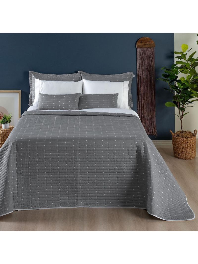 Kit Cobre Leito Queen 3 Peças Bordado Urbany Hipercal 400 Fios 100% Poliéster - Cinza