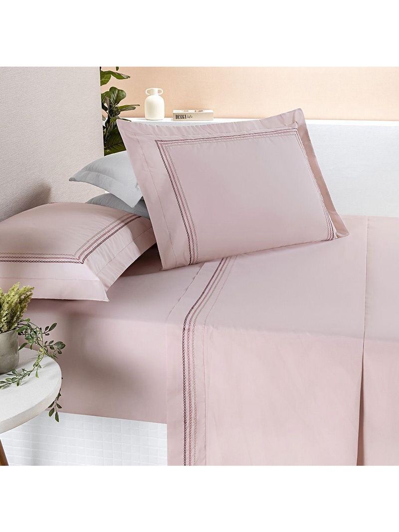 Jogo De Cama Ellos 200 Fios King 04 Peças 80% Algodão / 20% Poliéster - Rosa