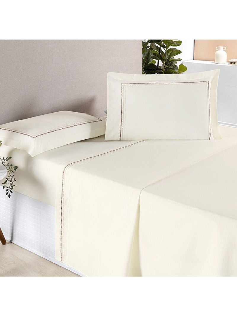 Jogo De Cama Ellos 200 Fios Casal Padrão 04 Peças 80% Algodão / 20% Poliéster - Palha