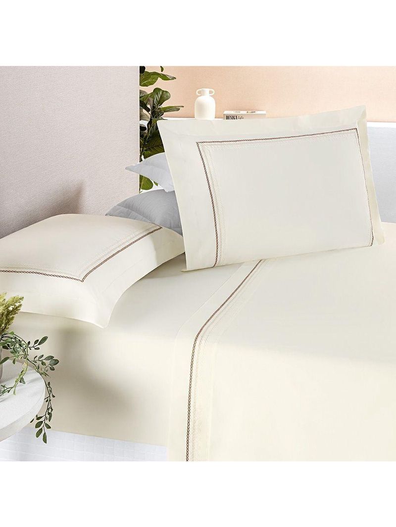 Jogo De Cama Ellos 200 Fios Casal Padrão 04 Peças 80% Algodão / 20% Poliéster - Palha