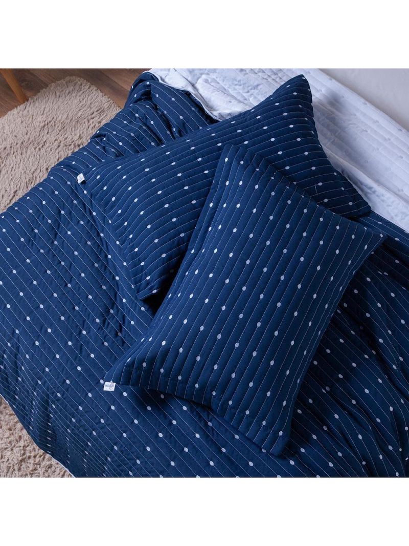 Kit Cobre Leito Queen 3 Peças Bordado Urbany Hipercal 400 Fios 100% Poliéster - Azul Marinho